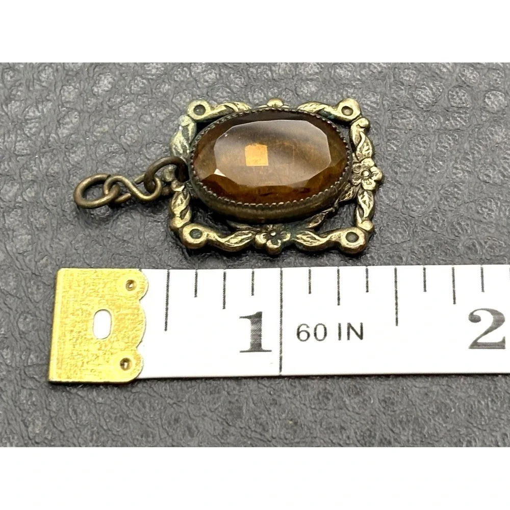 Antique Victorian Style Faux Citrine Pendant Gold Tone Floral Ornate Frame